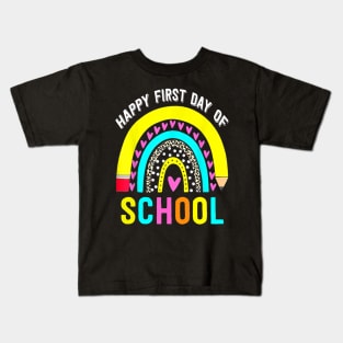 Happy First Day Of School Rainbow Leopard Back To School Kids T-Shirt